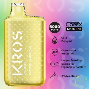 KROS 3 Unlimited 3% Nicotine 10ML 6000 Puffs 650mAh Rechargeable Prefilled Nicotine Salt Disposable Vape With Corex Mesh Coil - Display of 10