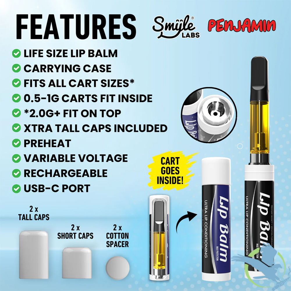 Smyle Penjamin Discreet Lip Balm 400mAh VV 510 Cartridge Preheat Mod Battery + Hidden Storage - Image 2