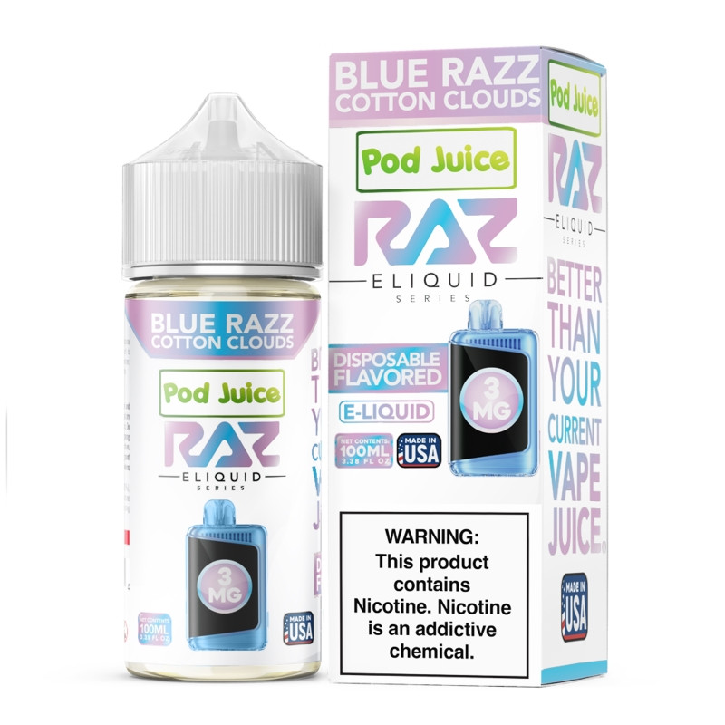 Blue Razz Cotton Clouds Pod Juice RAZ Disposable Collab E-juice 100ml (Freebase) - Image 3