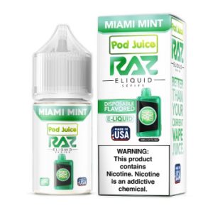 Miami Mint Pod Juice RAZ Disposable Collab Nic Salt E-juice 30ml Clearance