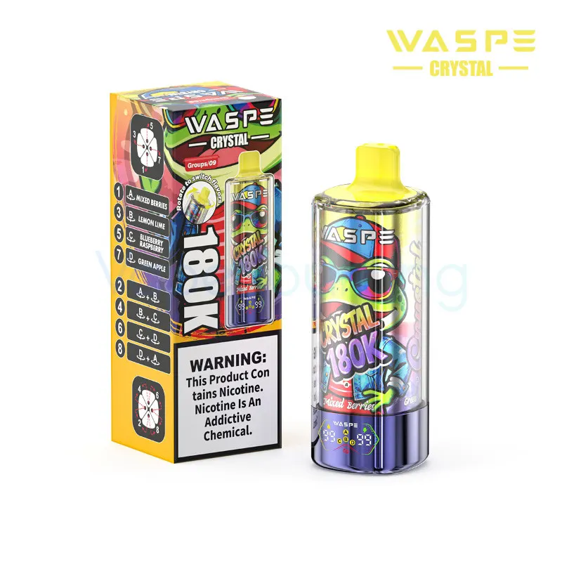WASPE Crystal 8-in-1 180K Disposable Vape 68ml 5% (180000 Puffs) - mixed-berries-lemon-lime-waspe-crystal-8-in-1