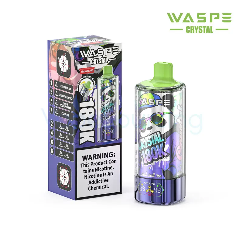 WASPE Crystal 8-in-1 180K Disposable Vape 68ml 5% (180000 Puffs) - red-bull-ice-strawberry-ice-waspe-crystal-8-in-1