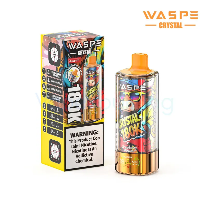 WASPE Crystal 8-in-1 180K Disposable Vape 68ml 5% (180000 Puffs) - strawberry-banana-mango-peach-waspe-crystal-8-in-1