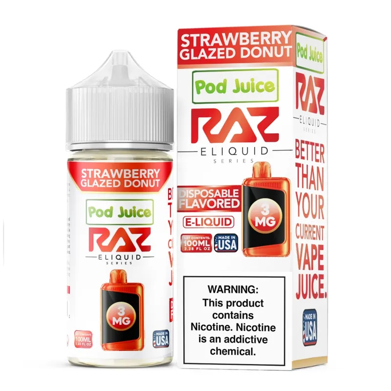Strawberry Glazed Donut Pod Juice RAZ Disposable Collab E-juice 100ml (Freebase)