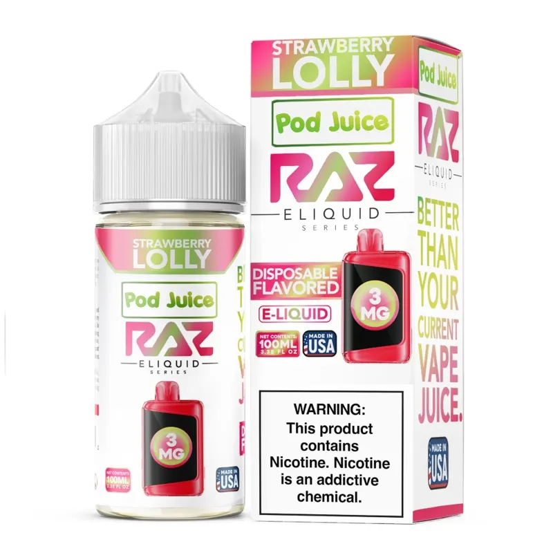 Strawberry Lolly Pod Juice RAZ Disposable Collab E-juice 100ml (Freebase)