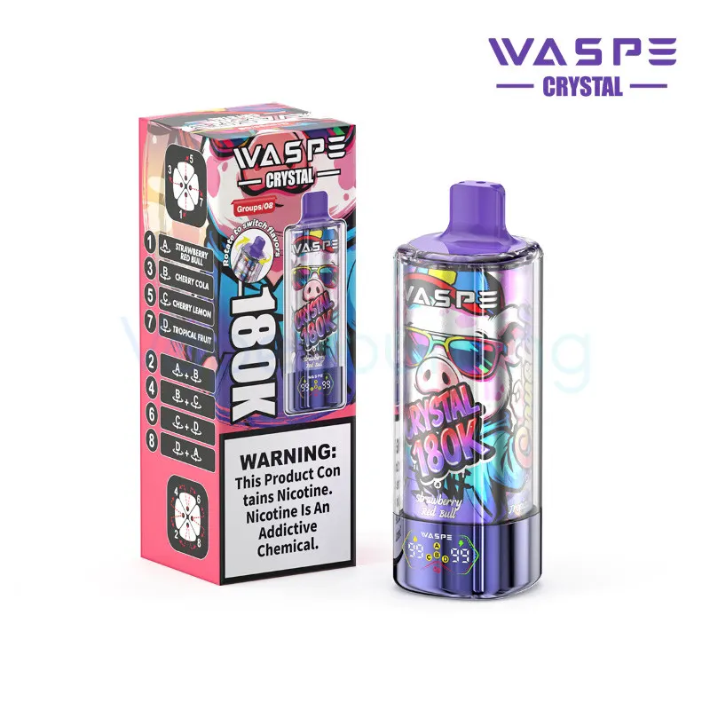 WASPE Crystal 8-in-1 180K Disposable Vape 68ml 5% (180000 Puffs) - strawberry-red-bull-cherry-cola-waspe-crystal-8-in-1