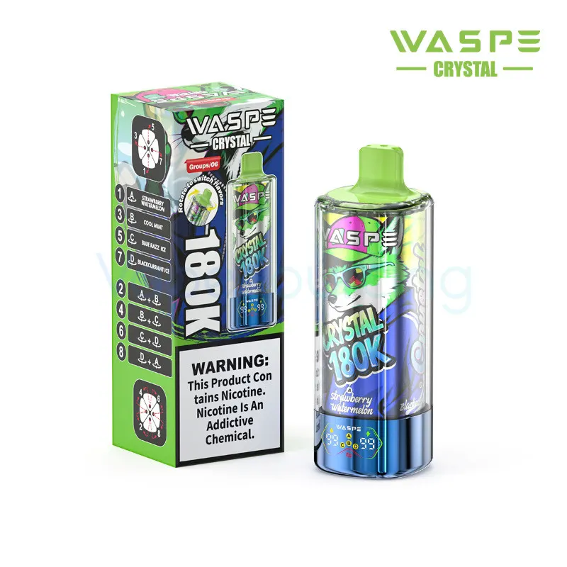 WASPE Crystal 8-in-1 180K Disposable Vape 68ml 5% (180000 Puffs) - strawberry-watermelon-cool-mint-waspe-crystal-8-in-1