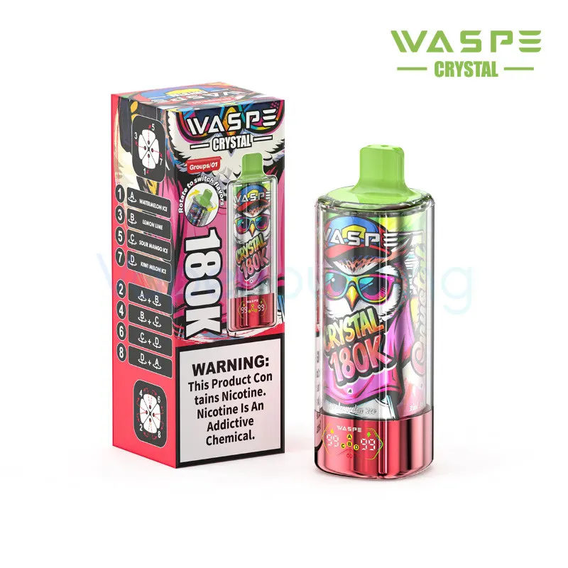 WASPE Crystal 8-in-1 180K Disposable Vape 68ml 5% (180000 Puffs) - watermelon-ice-lemon-lime-waspe-crystal-8-in-1